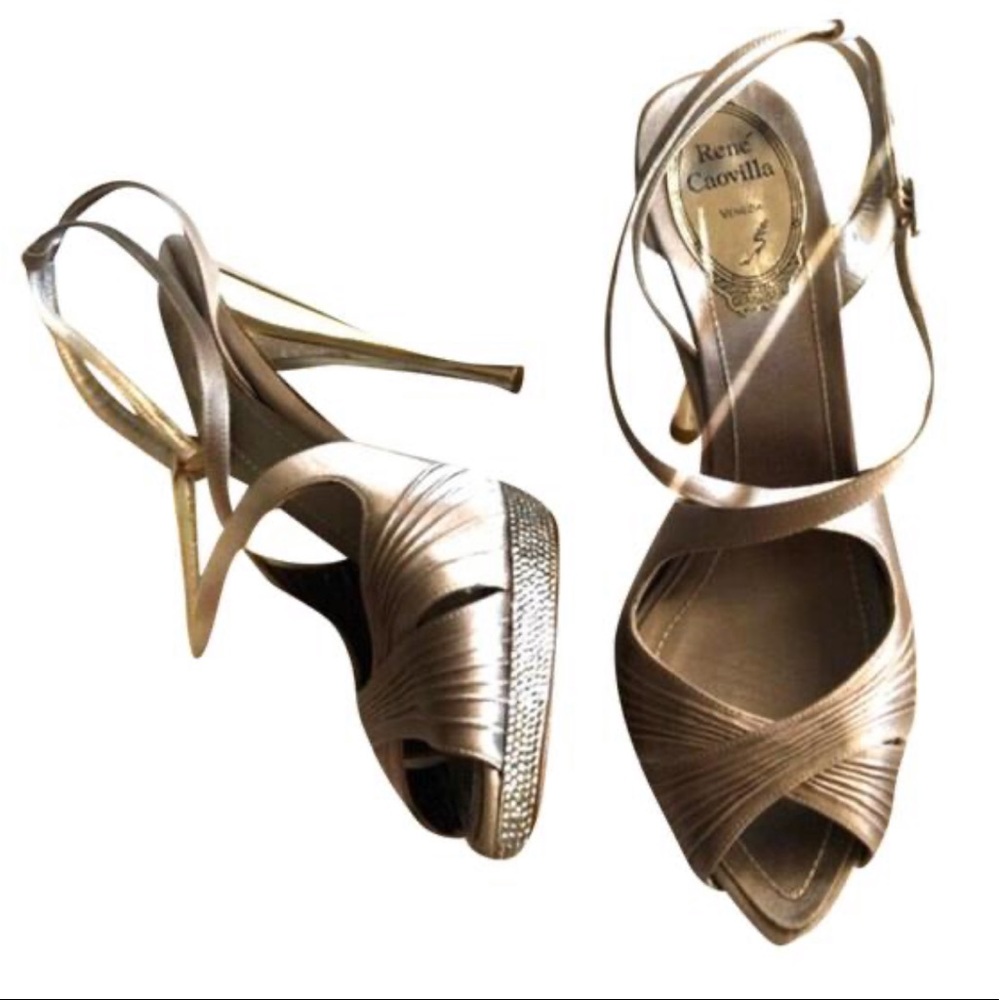 RENÉ CAOVILLA SATIN W/CRYSTALS PEEP TOE PLATFORM